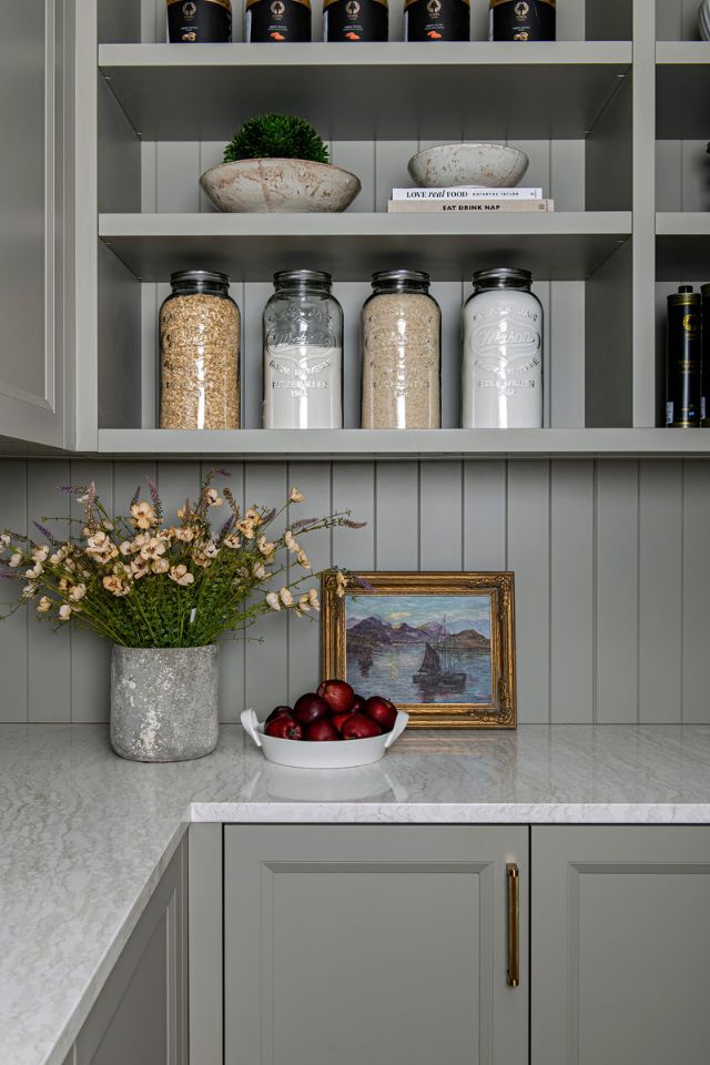 vintage jars in a stylish kitchen Design by PATTI WILSON  Photography by MIKE CHAJECKI